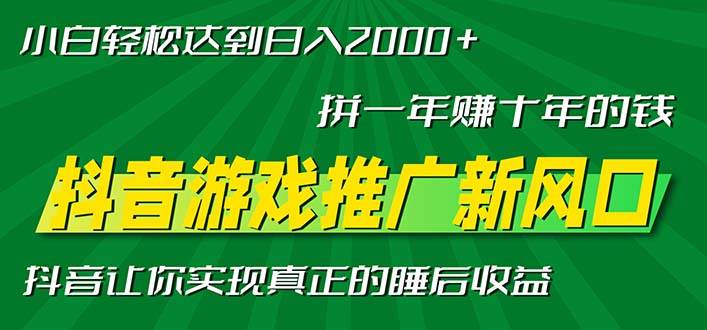 新风口抖音游戏推广—拼一年赚十年的钱，小白每天一小时轻松日入2000＋-舜爸的藏宝库