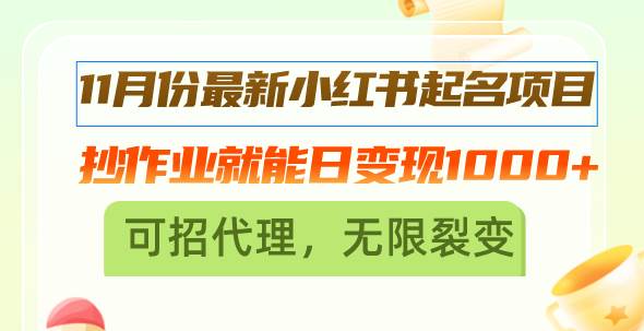 11月份最新小红书起名项目，抄作业就能日变现1000+，可招代理，无限裂变-舜爸的藏宝库