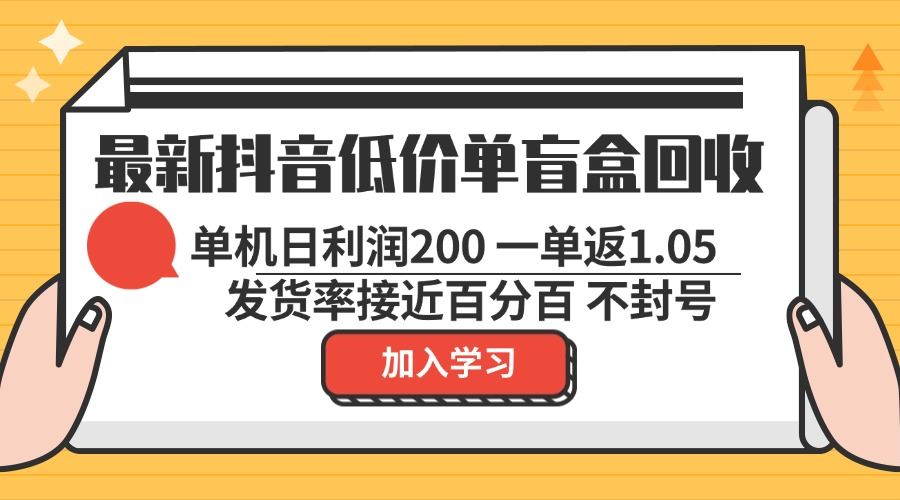 全新抖音低价单盲盒回收：单单利润1.05，日赚200，安全无封号！-舜爸的藏宝库