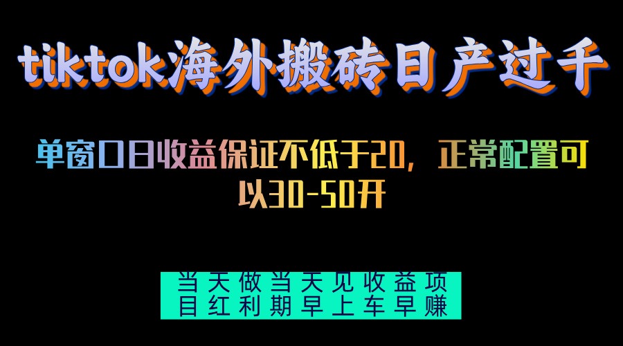 TikTok海外搬砖项目：单机日产超千元，即时操作即日见效！-舜爸的藏宝库