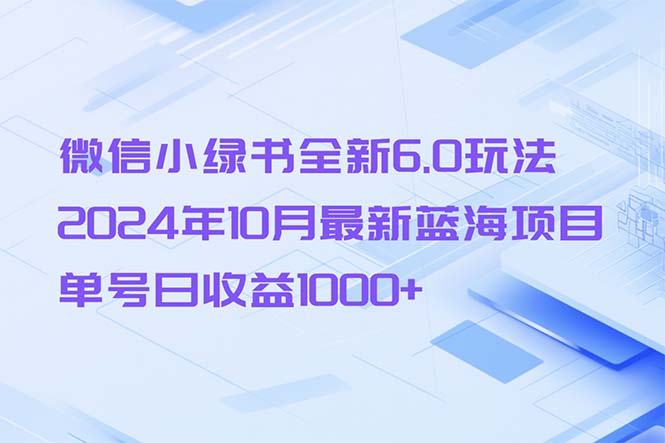 微信小绿书6.0全新玩法：2024年10月蓝海项目，单号日赚1000+！-舜爸的藏宝库