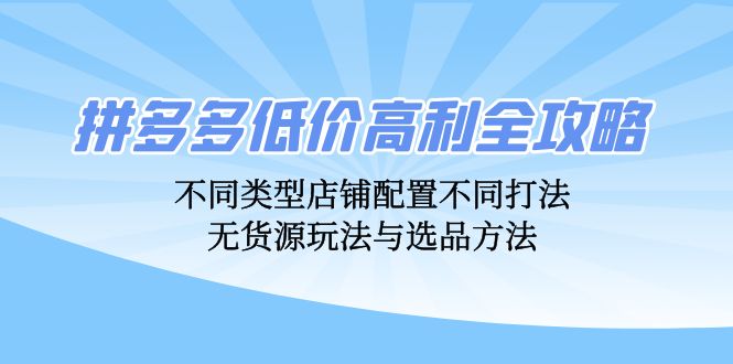 拼多多低价高利运营秘籍：店铺类型多样化配置与无货源选品攻略！-舜爸的藏宝库