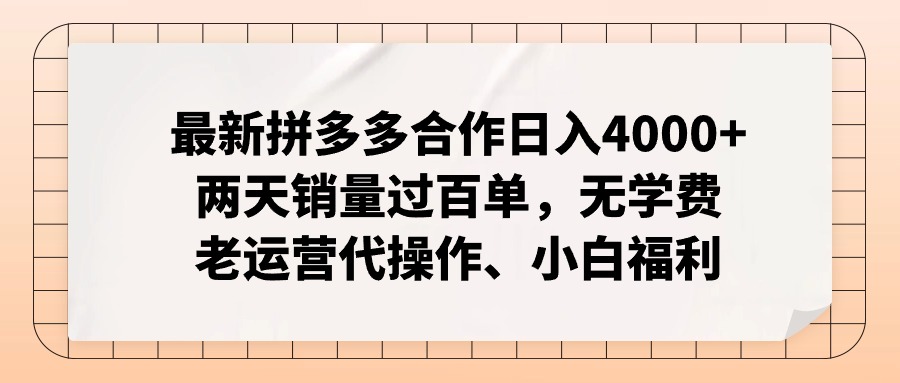 拼多多合作新机遇：轻松日入4000+，两天销量破百，无需学费，老运营代操助力小白！-舜爸的藏宝库