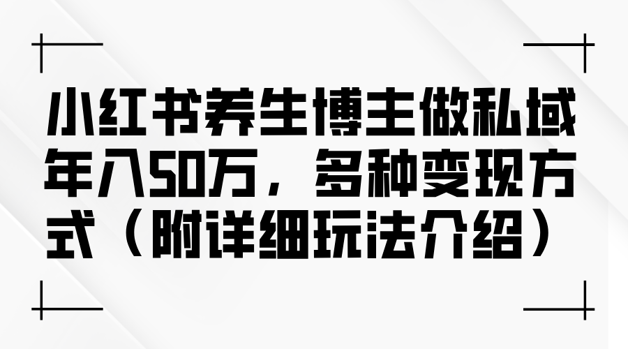 小红书养生博主私域盈利策略：年入50万的多种变现方式（含详细玩法）-舜爸的藏宝库