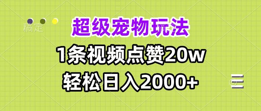 超级宠物视频玩法，1条视频点赞20w，轻松日入2000+-舜爸的藏宝库