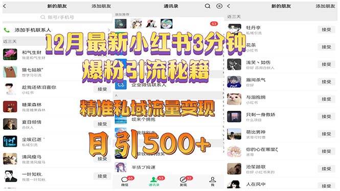 12月最新小红书3分钟爆粉引流秘籍 精准私域流量变现 日引500+-舜爸的藏宝库